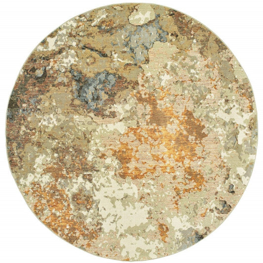 8' Gold and Ivory Round Power Loom Area Rug - Homeroots