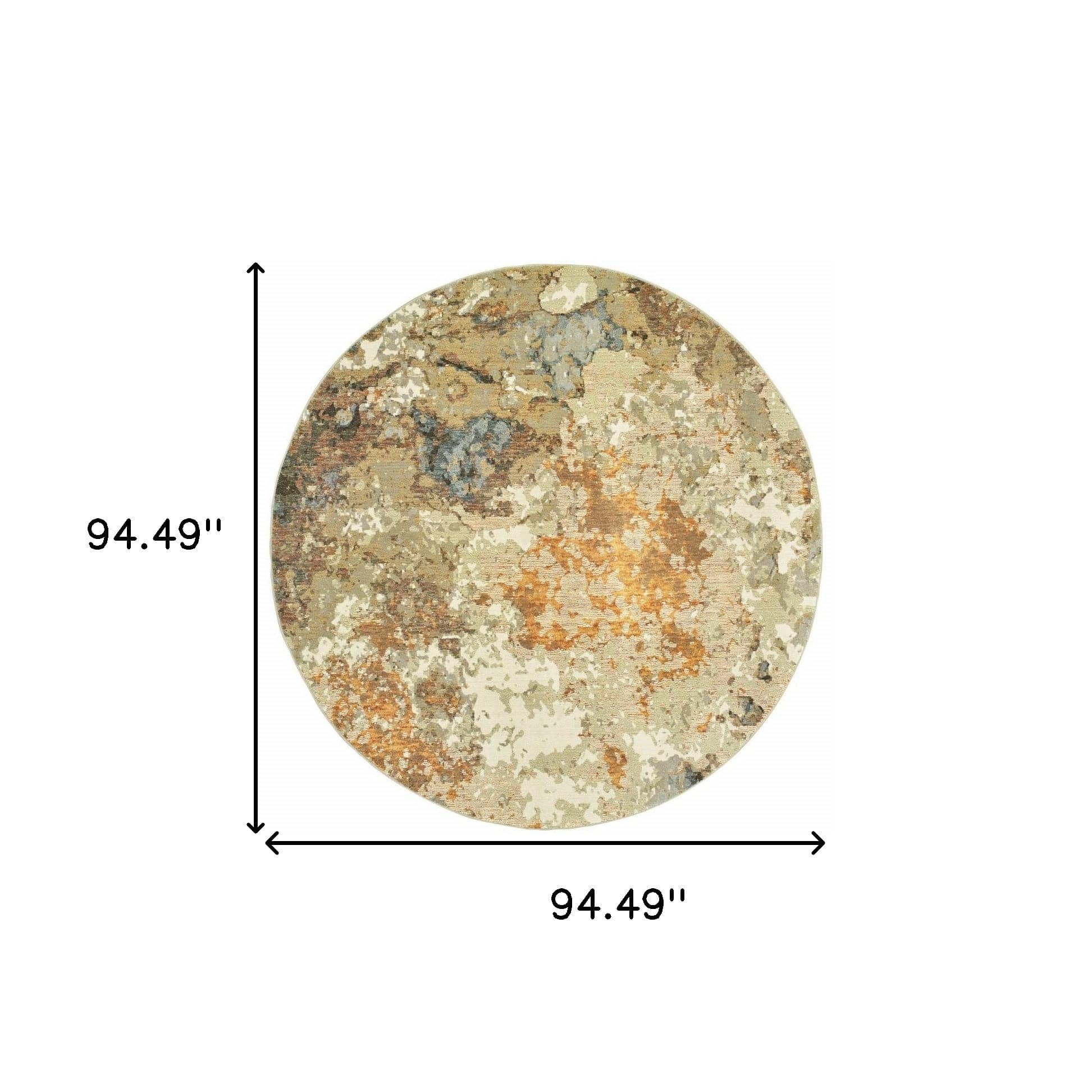 8' Gold and Ivory Round Power Loom Area Rug - Homeroots