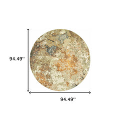 8' Gold and Ivory Round Power Loom Area Rug - Homeroots