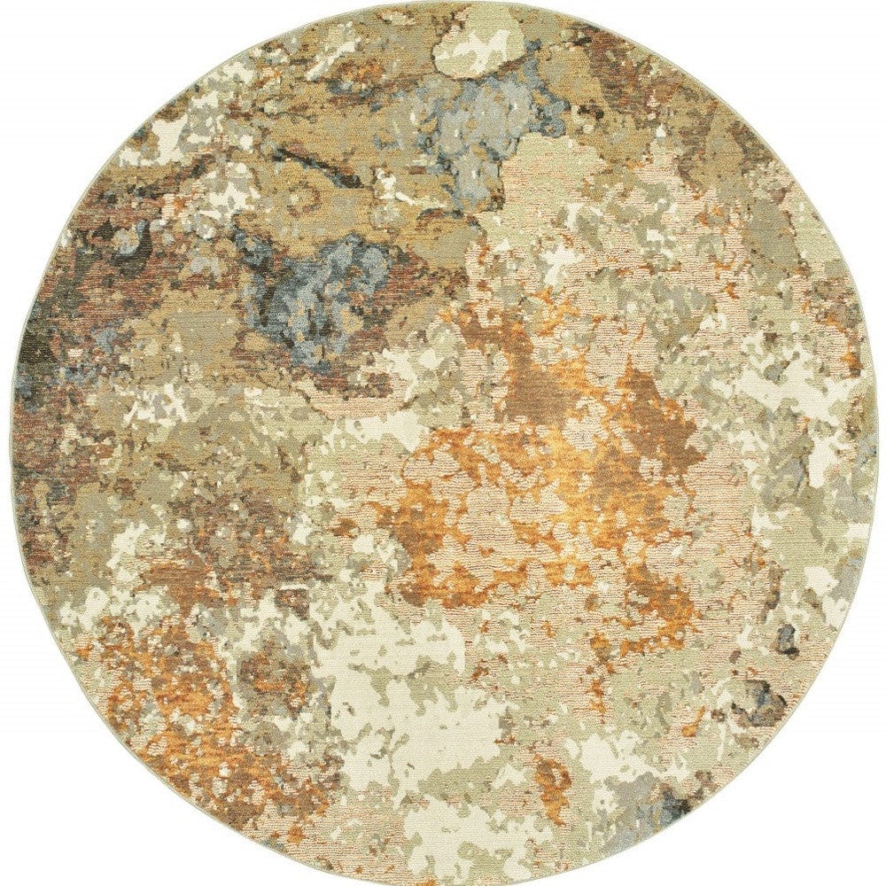 8' Gold and Ivory Round Power Loom Area Rug - Homeroots