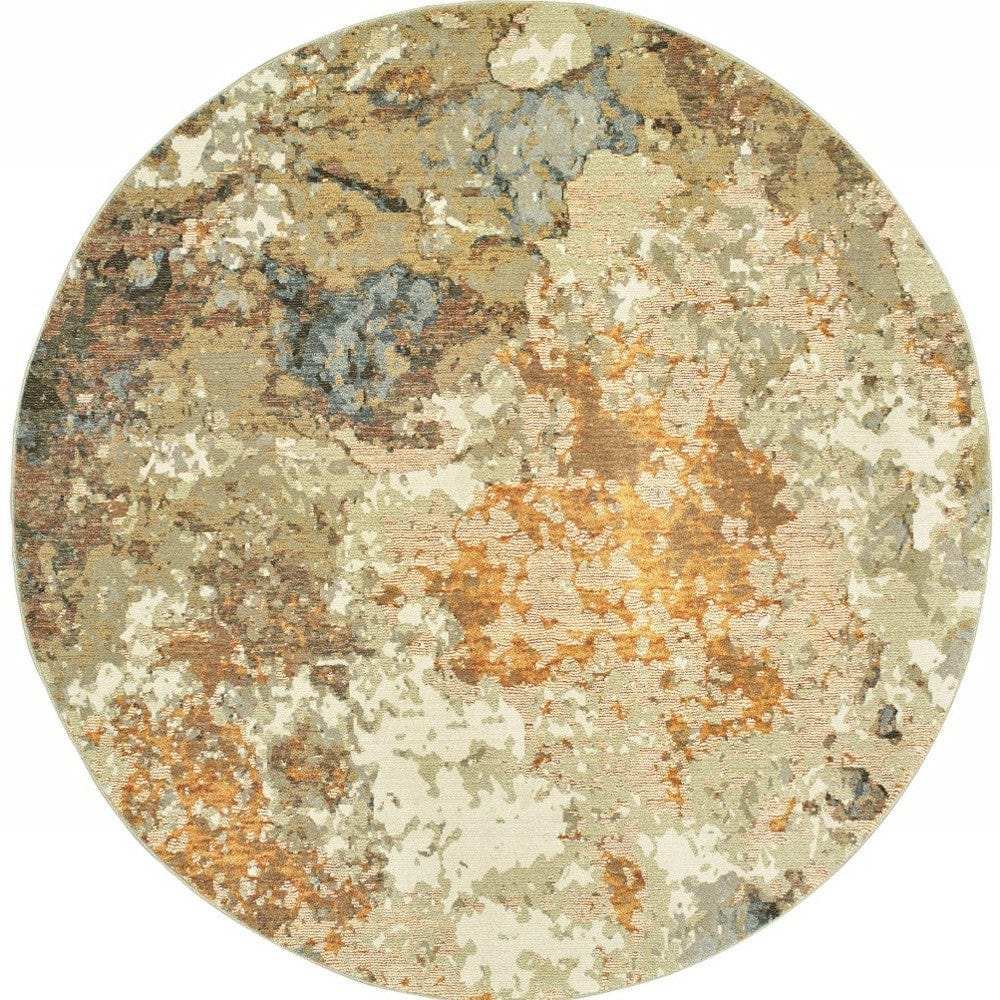 8' Gold and Ivory Round Power Loom Area Rug - Homeroots - Flyclothing LLC