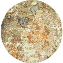 8' Gold and Ivory Round Power Loom Area Rug - Homeroots