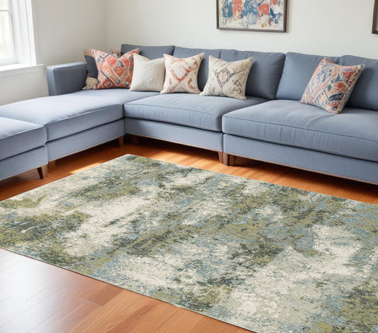 7' X 10' Blue Green Power Loom Area Rug - Homeroots