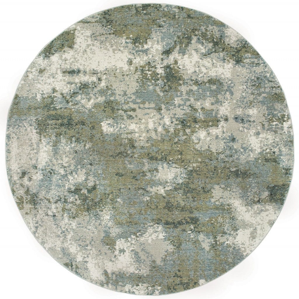 8' Blue Green Round Power Loom Area Rug - Homeroots