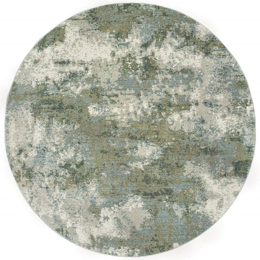 8' Blue Green Round Power Loom Area Rug - Homeroots