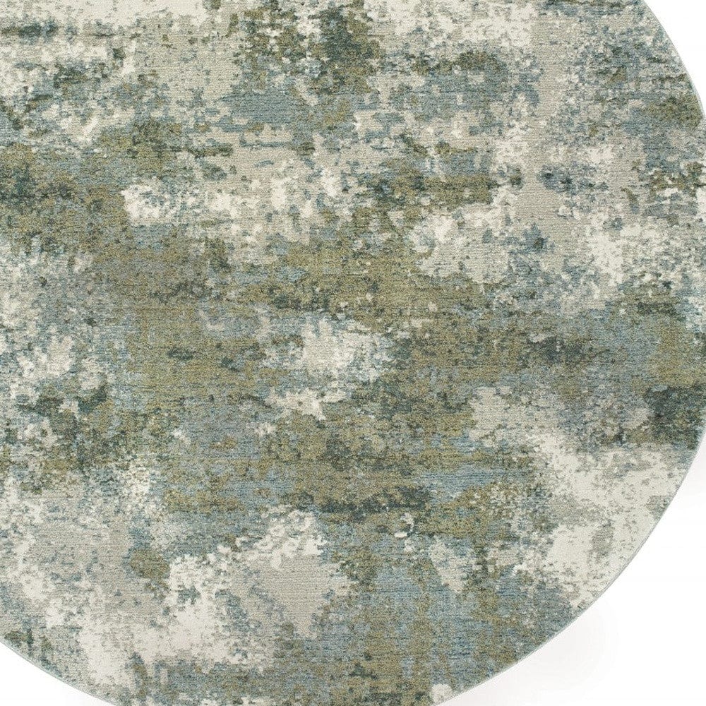 8' Blue Green Round Power Loom Area Rug - Homeroots