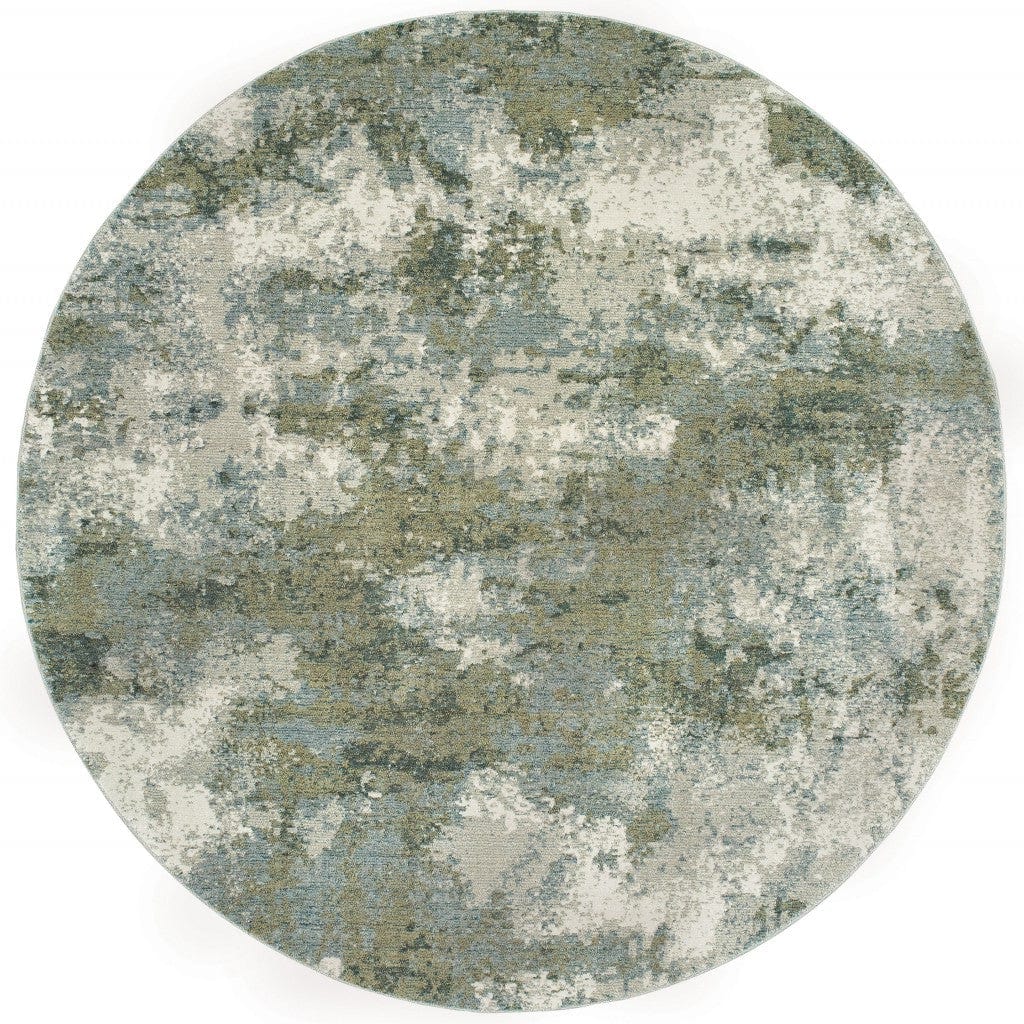 8' Blue Green Round Power Loom Area Rug - Homeroots