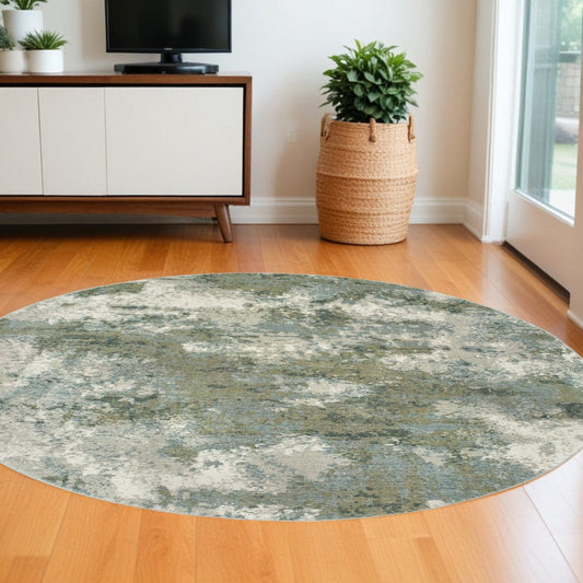 8' Blue Green Round Power Loom Area Rug - Homeroots