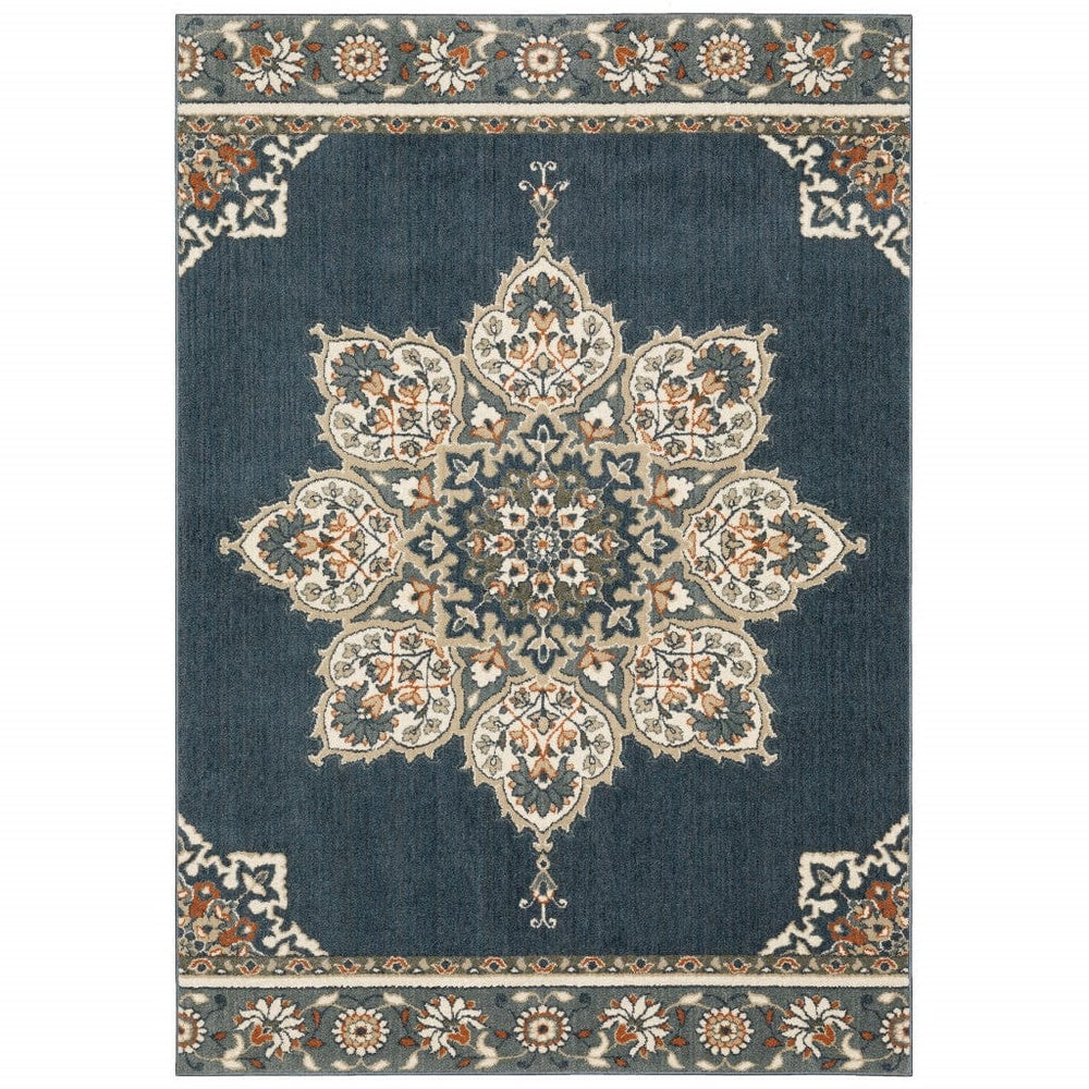 10' X 13' Blue And Beige Floral Medallion Indoor Area Rug - Homeroots