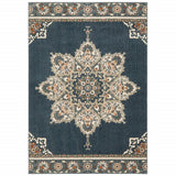 10' X 13' Blue And Beige Floral Medallion Indoor Area Rug - Homeroots