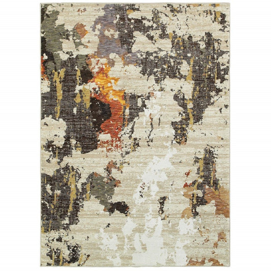 8' X 11' Beige and Black Power Loom Area Rug - Homeroots