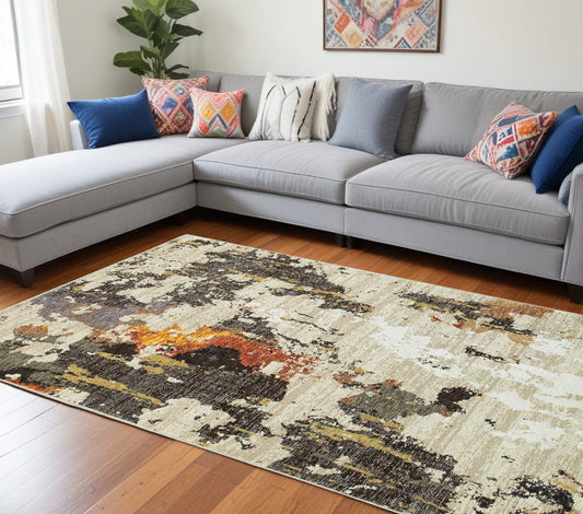 8' X 11' Beige and Black Power Loom Area Rug - Homeroots