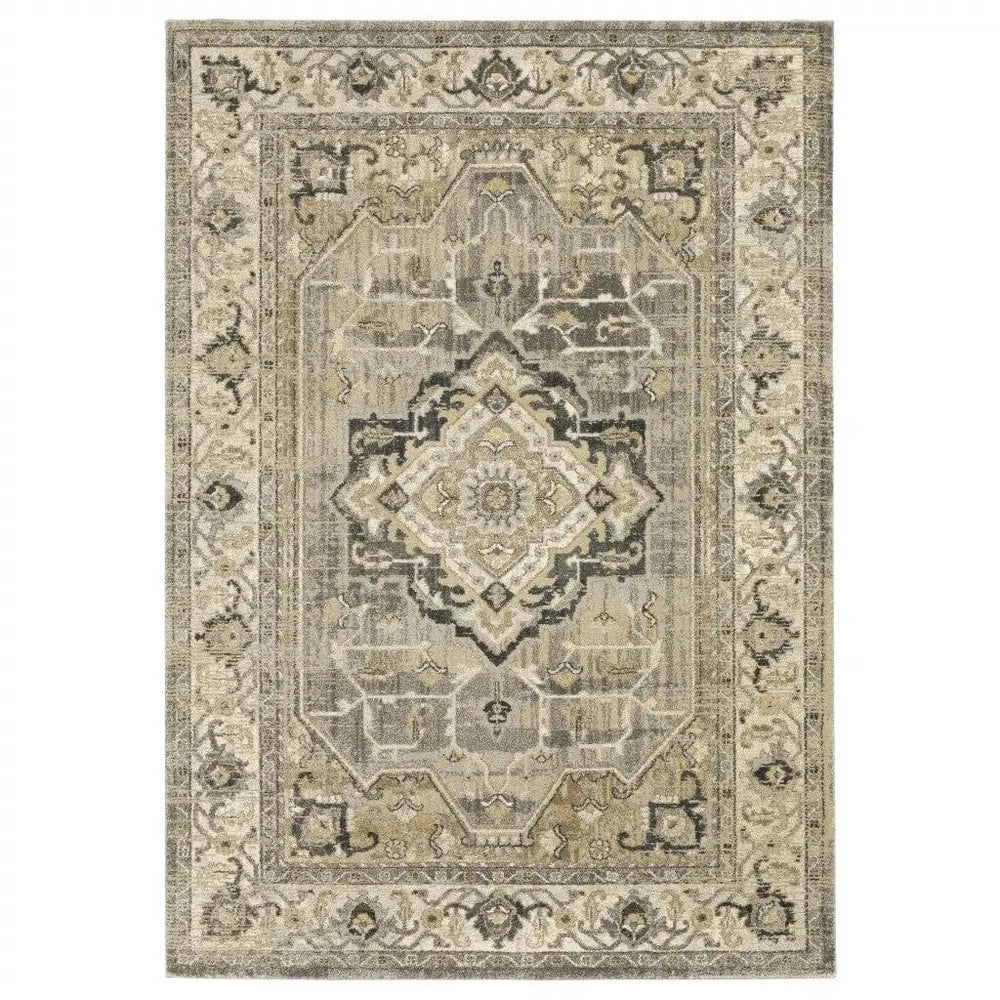 10' X 13' Beige And Gray Traditional Medallion Indoor Area Rug - Homeroots