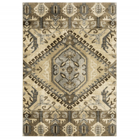 10' X 13' Tan And Gold Central Medallion Indoor Area Rug - Homeroots