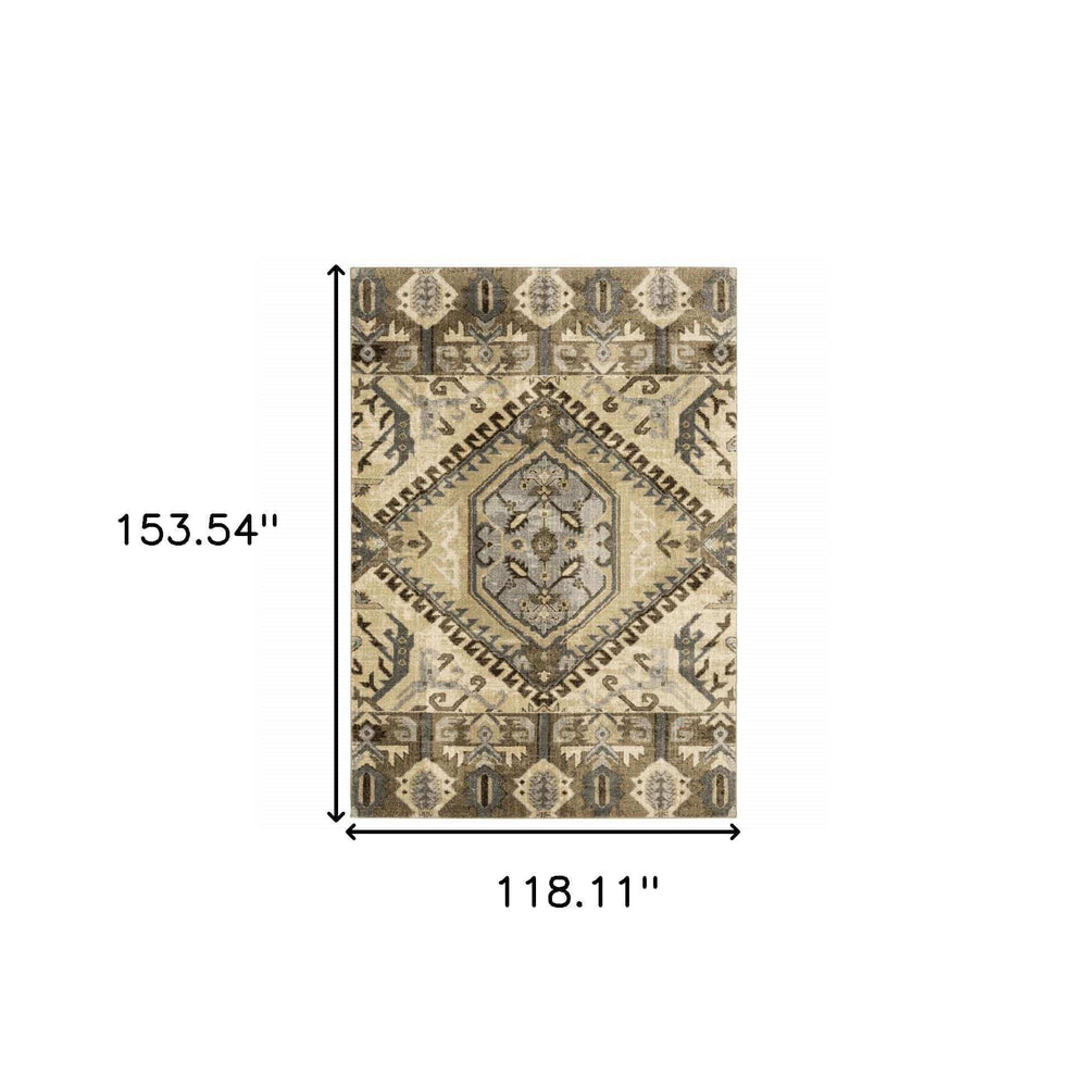 10' X 13' Tan And Gold Central Medallion Indoor Area Rug - Homeroots - Flyclothing LLC