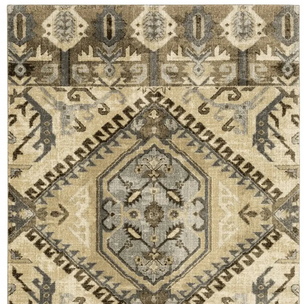 10' X 13' Tan And Gold Central Medallion Indoor Area Rug - Homeroots - Flyclothing LLC