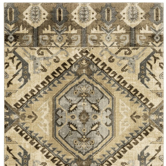 10' X 13' Tan And Gold Central Medallion Indoor Area Rug - Homeroots
