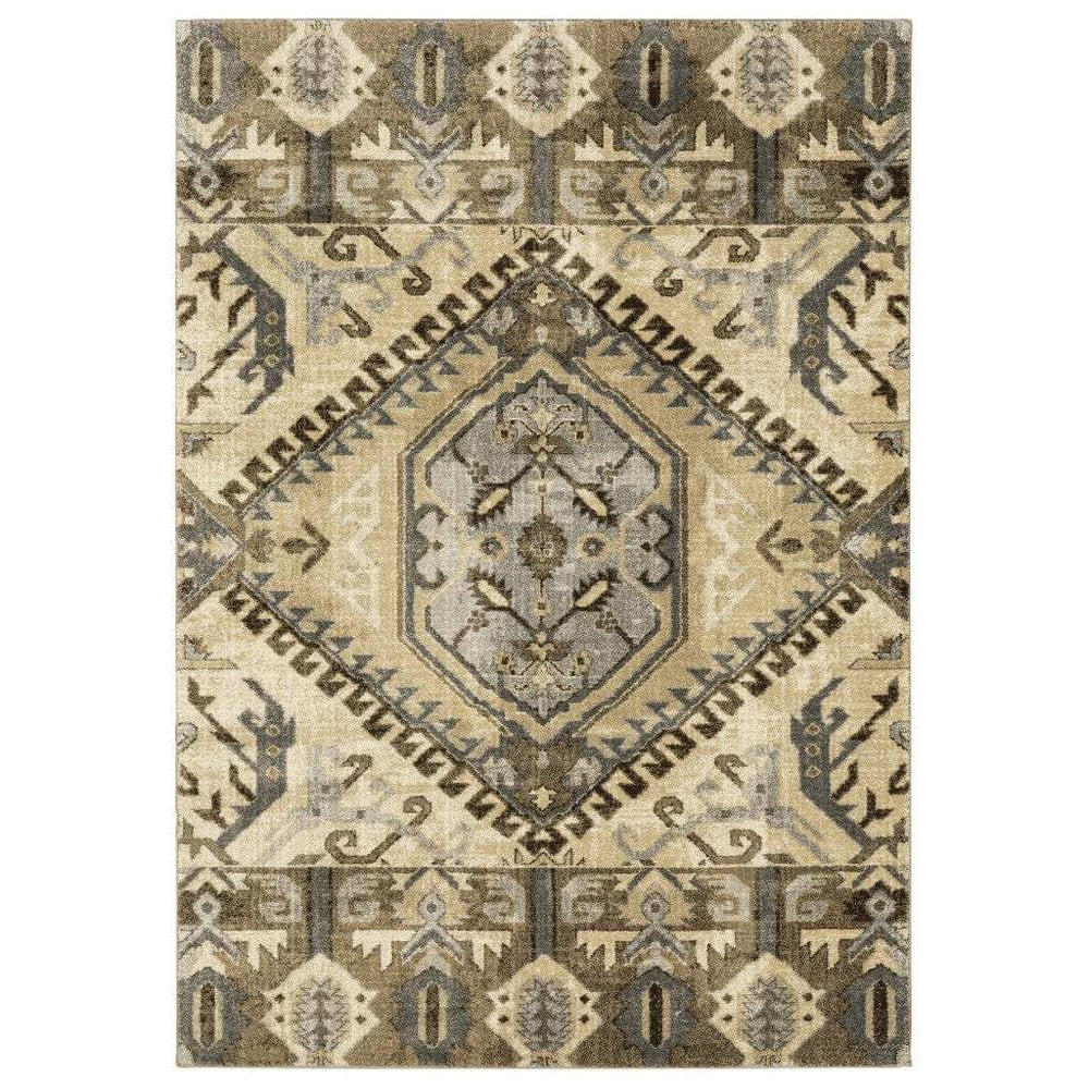 10' X 13' Tan And Gold Central Medallion Indoor Area Rug - Homeroots - Flyclothing LLC