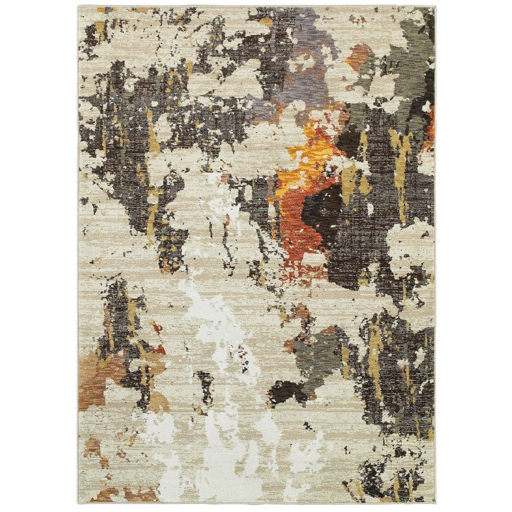 10' X 13' Beige and Black Power Loom Area Rug
