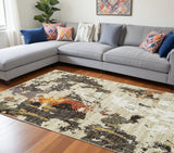10' X 13' Beige and Black Power Loom Area Rug - Homeroots