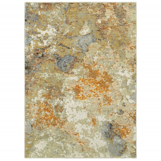 10' X 13' Gold and Ivory Power Loom Area Rug