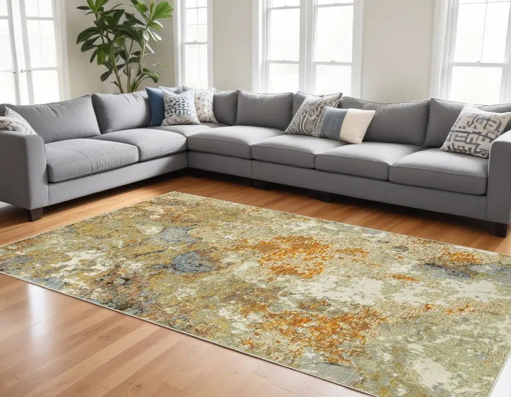 10' X 13' Gold and Ivory Power Loom Area Rug - Homeroots