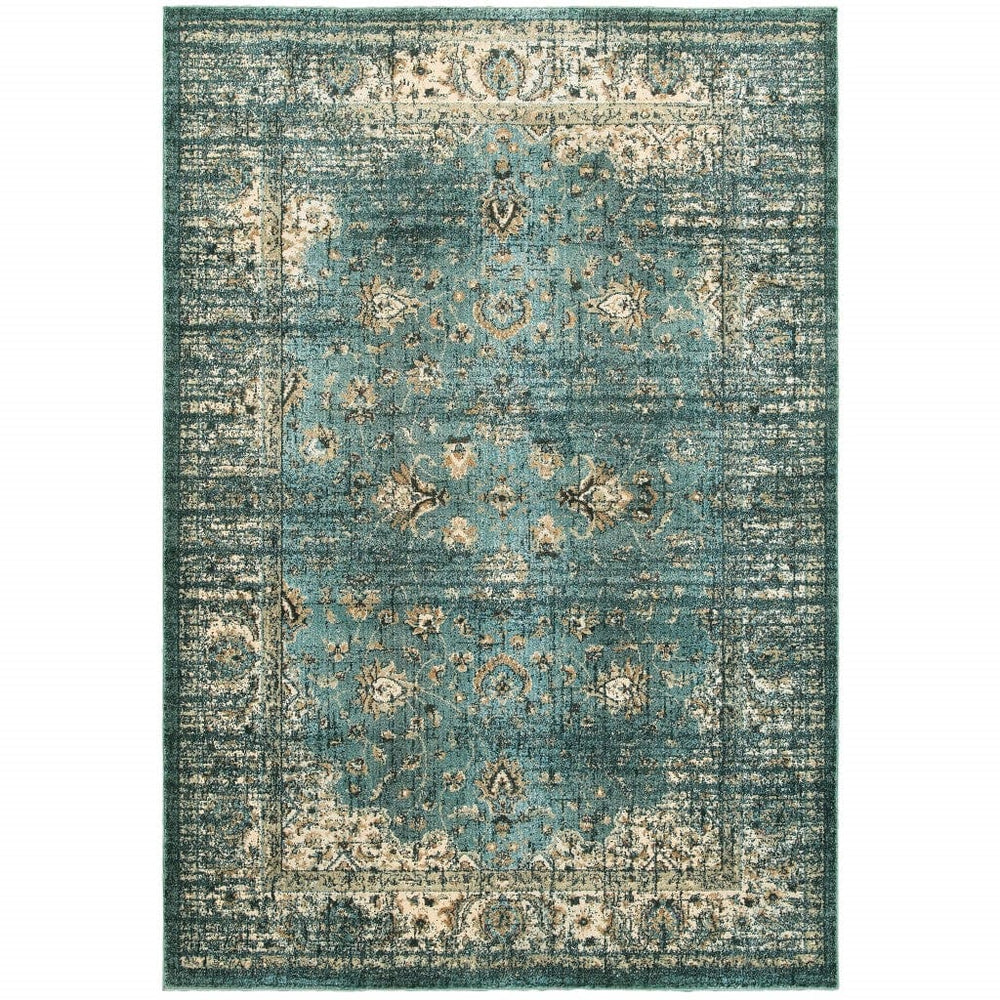 10' X 13' Peacock Blue And Ivory Indoor Area Rug - Homeroots