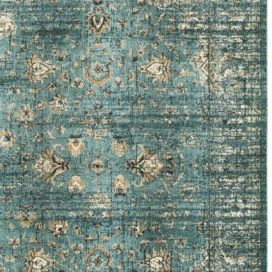10' X 13' Peacock Blue And Ivory Indoor Area Rug