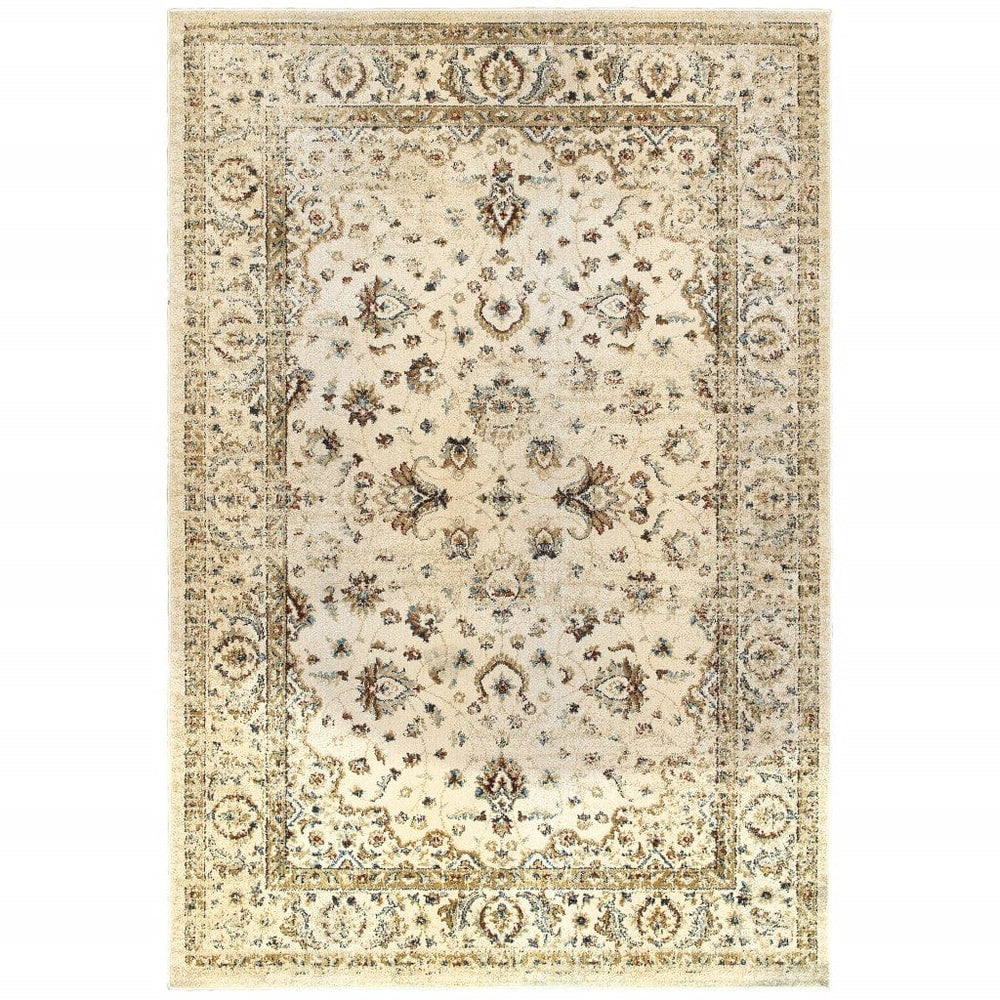 10' X 13' Ivory And Gold Distressed Indoor Area Rug - Homeroots