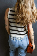 Fringe Striped Scoop Neck Tank - Trendsi - Flyclothing LLC