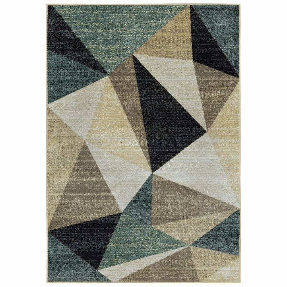 10' X 13' Gray And Teal Geometrics Indoor Area Rug - Homeroots - Flyclothing LLC