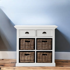 35" White Accent Cabinet With Two Drawers and Baskets
