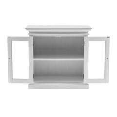 35" White Wood and Glass Two Door Accent Cabinet