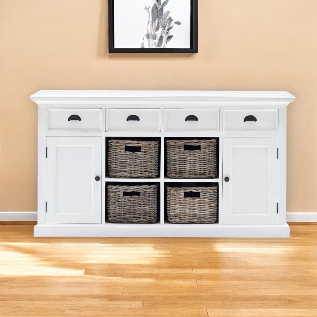 Modern Farmhouse White Buffet With Baskets