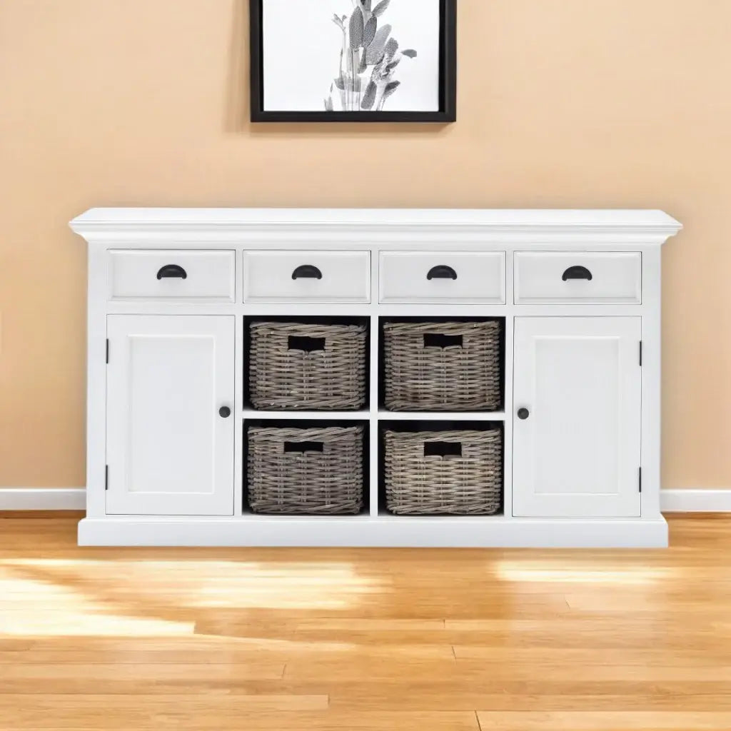 Modern Farmhouse White Buffet With Baskets - Homeroots - Flyclothing LLC