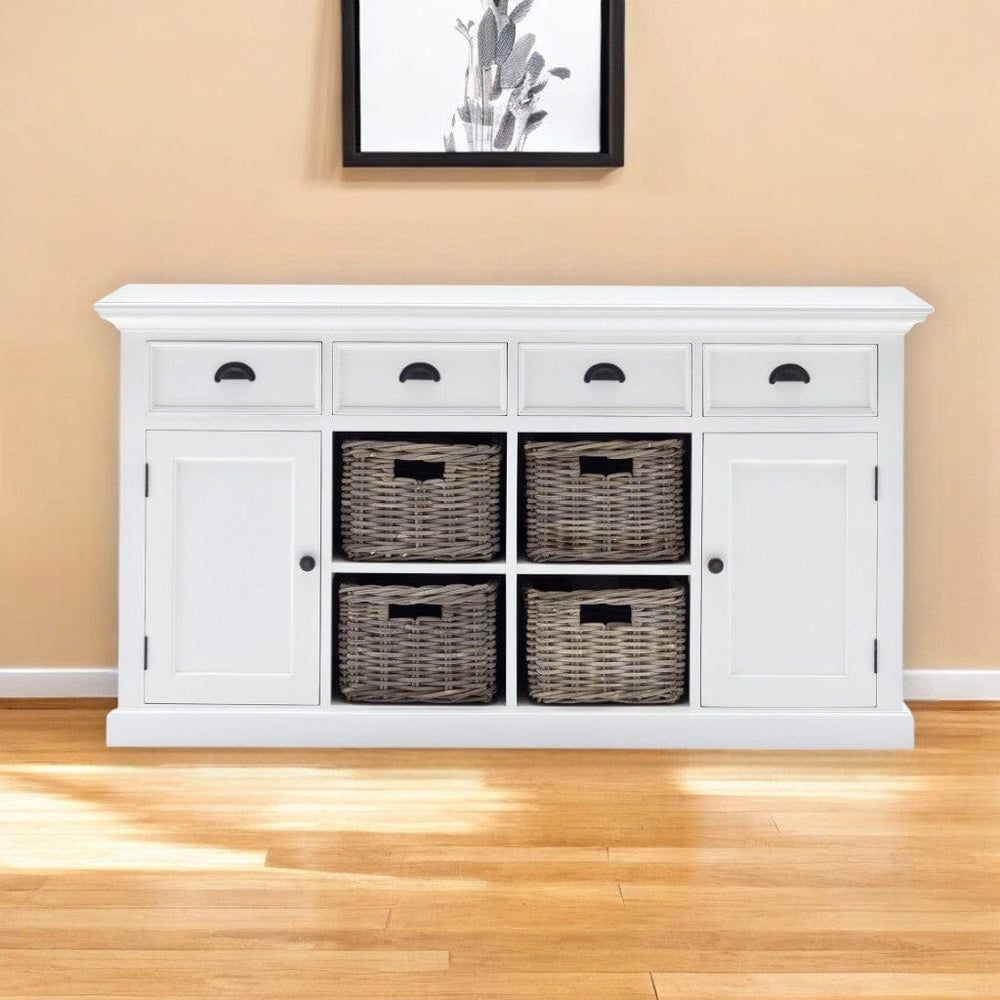 Modern Farmhouse White Buffet With Baskets - Homeroots