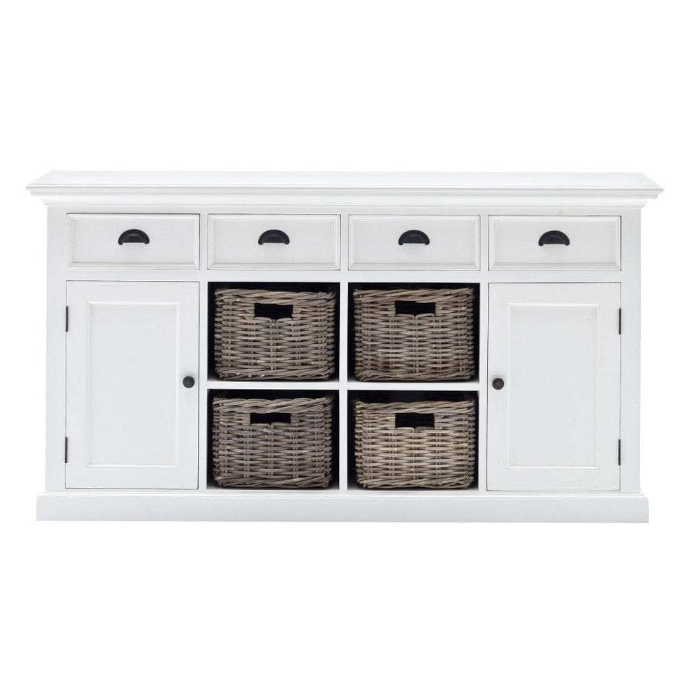 Modern Farmhouse White Buffet With Baskets - Homeroots - Flyclothing LLC