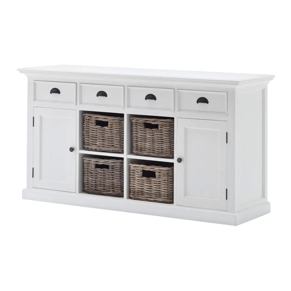 Modern Farmhouse White Buffet With Baskets - Homeroots - Flyclothing LLC