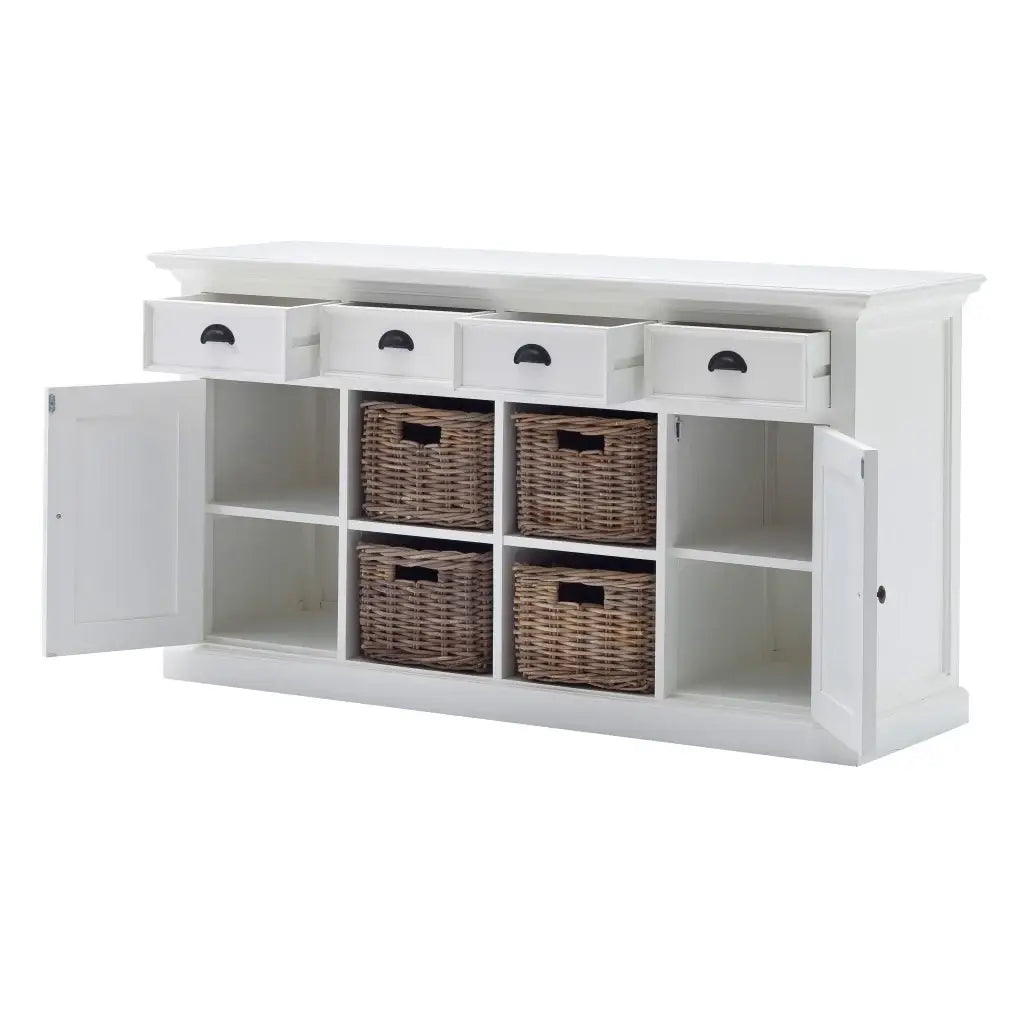 Modern Farmhouse White Buffet With Baskets - Homeroots - Flyclothing LLC