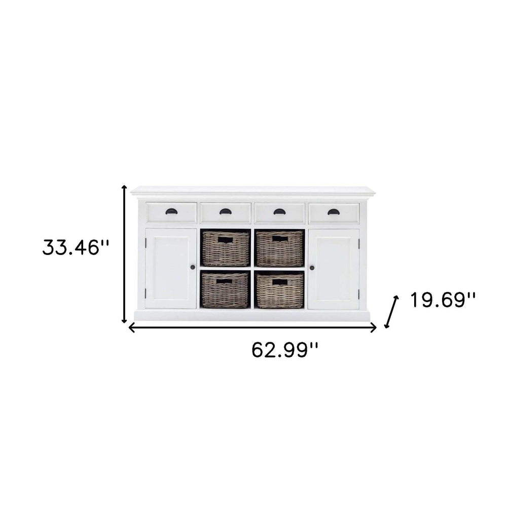 Modern Farmhouse White Buffet With Baskets - Homeroots - Flyclothing LLC