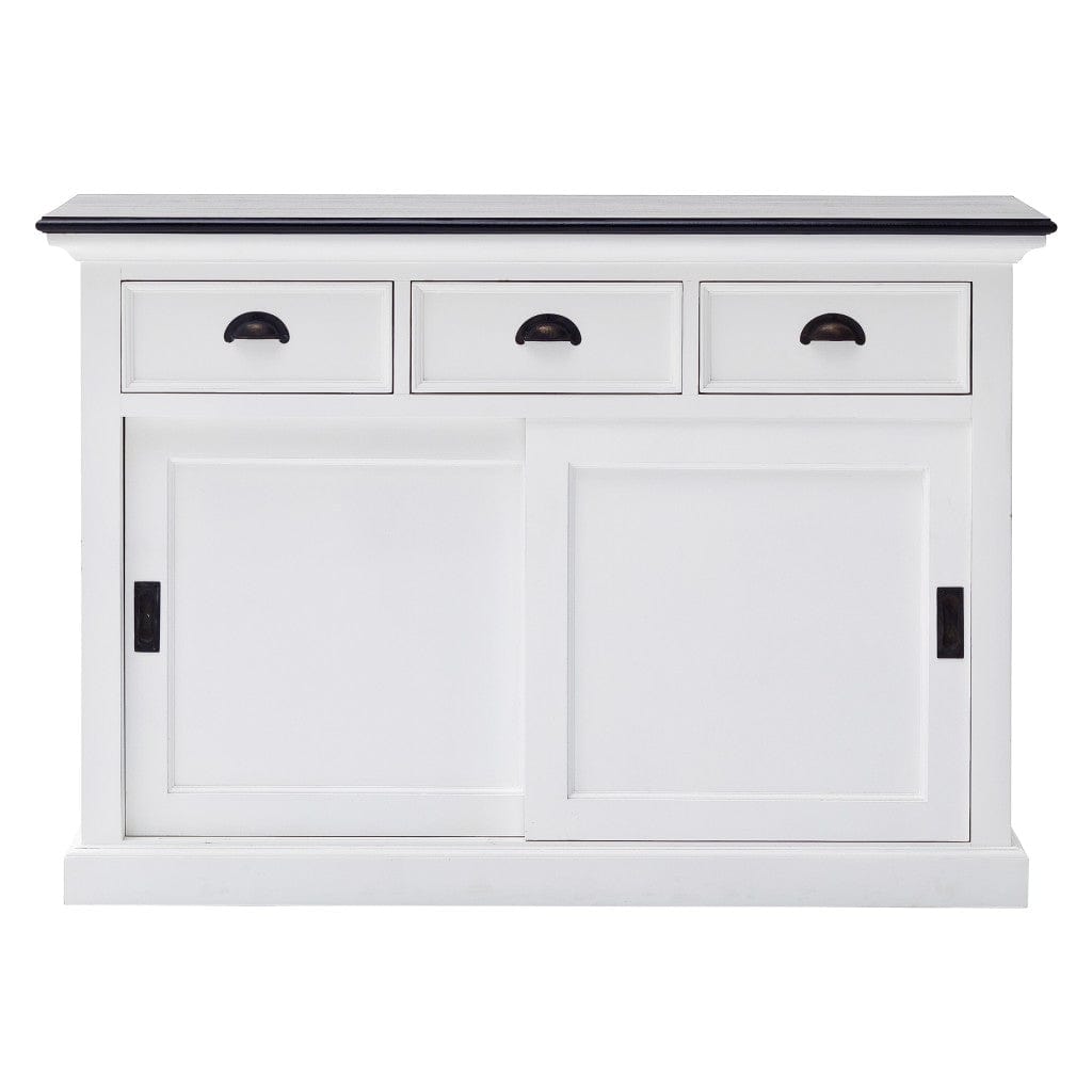 Modern Farmhouse Black And White Buffet Server With Sliding Doors