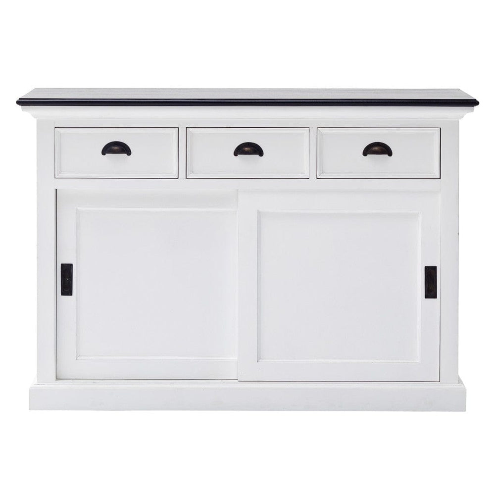 Modern Farmhouse Black And White Buffet Server With Sliding Doors - Homeroots