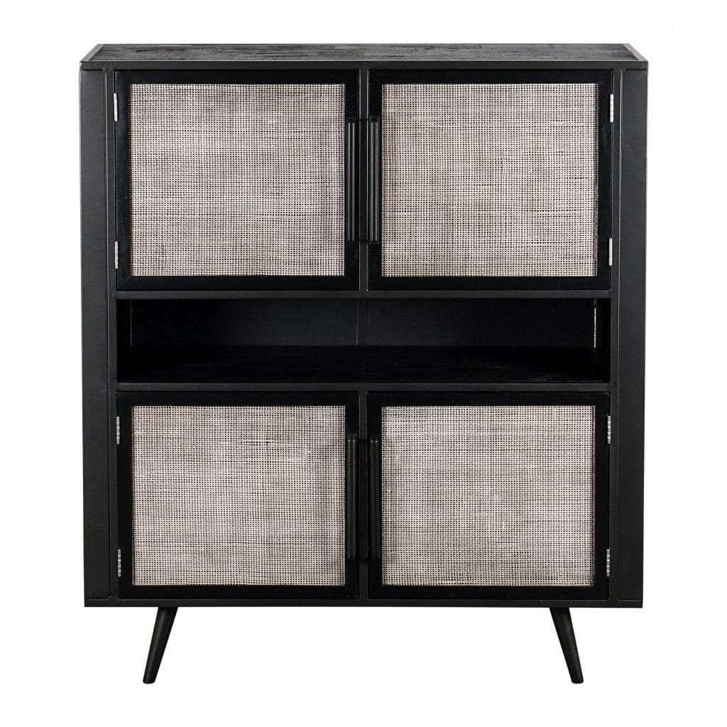 Modern Rustic Black Rattan Double Decker Accent Cabinet - Homeroots - Flyclothing LLC