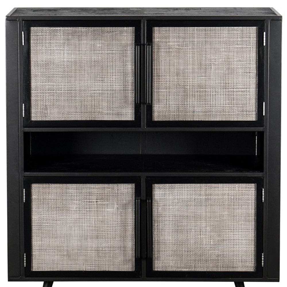 Modern Rustic Black Rattan Double Decker Accent Cabinet - Homeroots - Flyclothing LLC