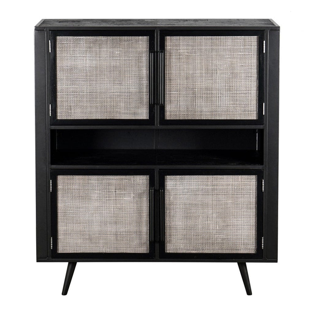 Modern Rustic Black Rattan Double Decker Accent Cabinet - Homeroots