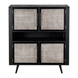 Modern Rustic Black Rattan Double Decker Accent Cabinet - Homeroots