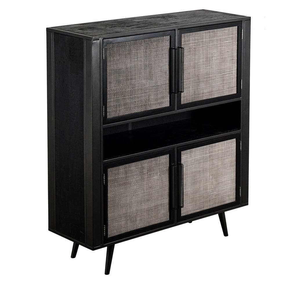 Modern Rustic Black Rattan Double Decker Accent Cabinet - Homeroots - Flyclothing LLC