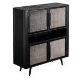 Modern Rustic Black Rattan Double Decker Accent Cabinet - Homeroots
