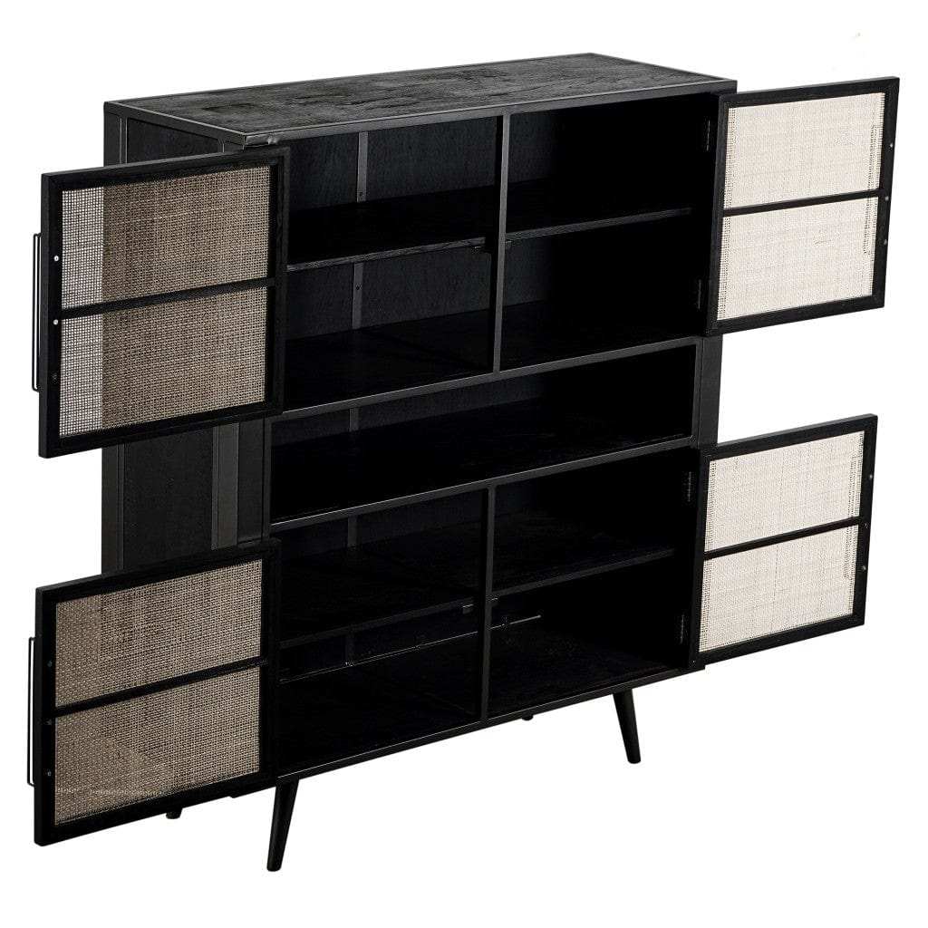 Modern Rustic Black Rattan Double Decker Accent Cabinet - Homeroots - Flyclothing LLC