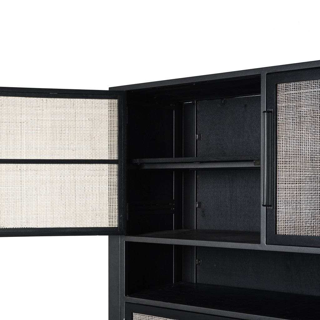Modern Rustic Black Rattan Double Decker Accent Cabinet - Homeroots - Flyclothing LLC